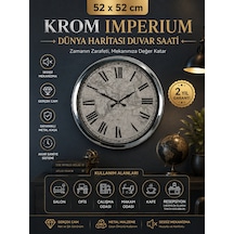Krom Imperium 52 Cm Metal Dünya Haritası Duvar Saati
