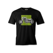 Motorcyle On A Green Background Siyah Erkek Tshirt 001