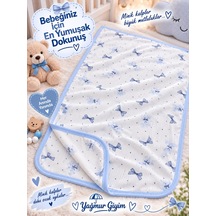 Berço Desenli Raporlu %100 Pamuk Çift Kat Bebek Battaniyesi 80 90 Ölçülerinde 0-12 Ay 6767/3 Açik Mavi