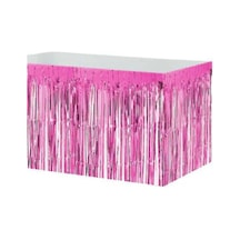 Metalize Masa Eteği Pembe Masa Püskülü 360x75 Cm Parlak Pembe Masa Kenarı Eteği Metalik Folyo
