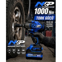 Nuspower Şarjlı Somun Sıkma Makinesi 1000 Nm Kömürsüz Motor Çift Akülü Profesyonel Mavi