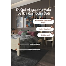 Melodi Model Masif Ahşap Karyola Ve 2 Adet Komodin Kolay Kurulum Fırınlanmış İthal Sibirya Çamı 120x200 Yatak Uyumlu 2 Adet Komodin - Vernikli