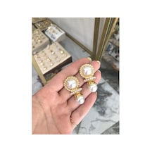 İnci Detaylı Vintage Model Küpe Altın
