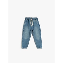 Koton Beli Bağcıklı Cepli Pamuklu Denim Jogger Pantolon Orta İndigo 5smb40003td Indigo