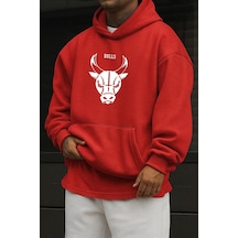 Benroma 3 İplik Penye Chıcago Bulls Baskılı Sweatshırt Kırmızı