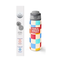 Coral High Çok Renkli Dama Desenli Pipetli Ve Direkt İçim Çelik Termos 800 Ml 38503 Çok Renkli