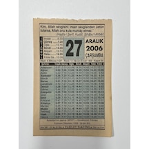 27 Aralık 2006 Takvim Yaprağı - Nostaljik Koleksiyonluk Takvim Yaprağı