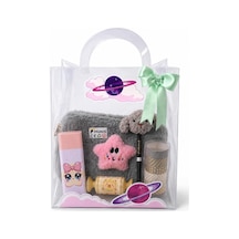 Sevimli Yıldız Temalı Kırtasiye Seti/peluş Kalem Kutusu, Hb Kalem, Silgi, Washi Bantlar, Kalemtıraş Gri - Pembe
