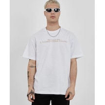 Barlashive Erkek Bisiklet Yaka Tişort Baskılı Oversize Kısa Kol T-shirt - Beyaz Çok Renkli