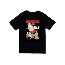 One Punch Man Anime Baskılı Unisex %100 Pamuk Siyah T-shirt SIYAH