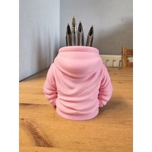Bezos 3d Baskı Kapüşonlu Sweatshirt Kalemlik - Masaüstü Organizer-pembe Mac