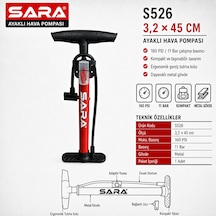 Sara S526 Bisiklet Pompası 3,2 X 45 Cm, Metal Gövdeli, 160 Psı / 11 Bar