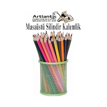 Masaüstü Metal Silindir Kalemlik 1 Adet Fileli Perfore Pastel Renkli Kalemlik Kağıtlık Düzenleyici Büro Ofis Okul Açık Yeşil