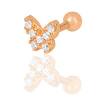 Gümüş Rose Zirkon Taşlı Kelebek Modeli Tragus Helix Piercing Küpe Gümüş