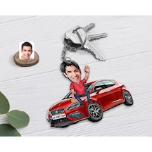 Kişiye Özel Bay Seat Leon Kırmızı Figürlü Plakalı Ahşap Karikatür (476912948)