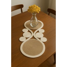 Dekoratif Pati Tasarımlı Jüt Masa Runner, El Yapımı Jüt İpli, Krem Rengi, Yuvarlak Şekilli, Modern Ev Dekorasyonu İçin Masa Örtüsü 30x70 Sku: Mırstkf733510ce4 30 x 50