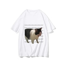 Tarzsokak Beyaz Komik Meme Sad Ağlayan Kedi Baskılı Günlük Yaz Harajuku Siyah