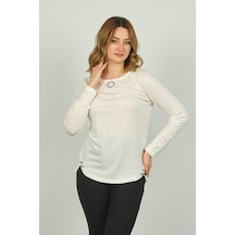 Sistas Kadın Süs Düğmeli Uzun Kol Bluz 23538 Ekru
