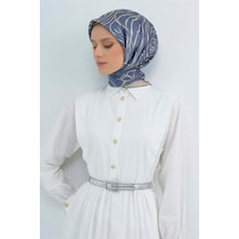 Armine İpek Eşarp 2026 Yaz - 9511-58 Mavi Krem Twill Mavi - Krem