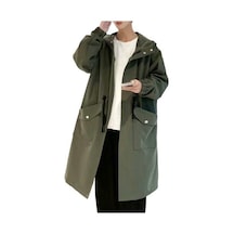 Erkekler Trençkot Kapşonlu Gevşek Orta Uzunlukta Büyük Cepler Uzun Kollu Rüzgar Geçirmez Düz Renk Fermuar Kapatma Kırışıklık Karşıtı Elastik Manşet Street... Yeşil