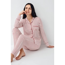 Pierre Cardin 9113-s Kadın Uzun Kollu Pijama Takımı Kırmızı
