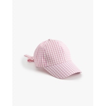 Koton Bağlama Detaylı Pötikare Kep Şapka Pembe Ekose 5sak40178aa Pembe Ekoseli