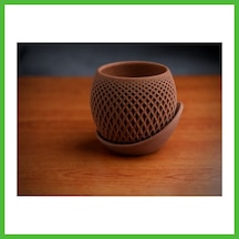Vaveni 3d Baskı Küre Saksı - Kafes Dokulu İki Parçalı Dekoratif Saksı - Kahverengi-kahverengi Arz