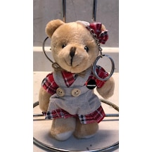 Sevimli Elbiseli Kurdeleli Ayıcık Peluş Oyuncak Desenli Anahtarlık Uyku Arkadaşı Hediyelik 12 Cm Kahverengi