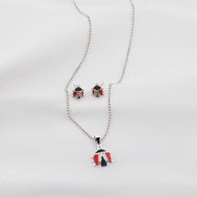 Uğur Böcekli Mine İşli Çocuk Set Gümüş
