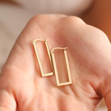 Sembol Gold Altın Halka Küpe Rectangle