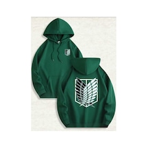 Caddekombin Aot Keşif Birliği Arka Göğüs Baskılı Kapüşonlu Cepli İçi Yünlü Yeşil Sweatshirt Yeşil