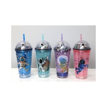10 Adet Sevimli Astronot Işıklı Pipetli Pullu Suluk Bardak 400 Ml Çocuk İçme Şişesi, Pipetli Cup, Işıklı Water Bottle, Okul Seyahat