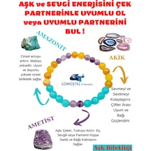 Gümüştel El Sanatları Sertifikalı Aşk,sevgi,çiftler Arası Uyum Doğal Taş Tılsım Bilekliği Amazonit, Akik Ve Ametist Çok Renkli