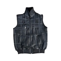 Lnleather Patchwork Içi Kürk-Dışı Süet Hakikideri Yakalı Trikodetaylı Yelek