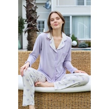 Remsa Kadın Kalp Desenli Önü Düğmeli Yumuşak Milan Kumaş Pijama Takımı 250385 Lila Lila