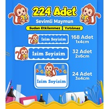 Sevimli Maymun Temalı Okul Kreş Kişiye Özel İsim Etiket Seti - Model 181 Çok Renkli