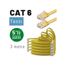 Irenıs 5 Adet 3 Metre Sarı Cat6 Kablo Yassı Ethernet Network Lan Ağ İnternet Kablosu