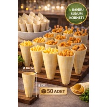 50'li Pkt Large Bambu Sunum Korneti 18x10 Cm Doğal Sunum Külahı Kokteyl Catering Finger Food Sunumluk