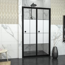 Tekno Duş Black Corina Karolajlı Yarı Kumlamalı Cam Akordion Duşakabin Yarı Beyaz