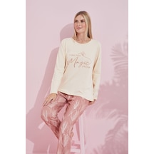 Siyah İnci Pamuklu Örme Pijama Takım 24240184 Krem