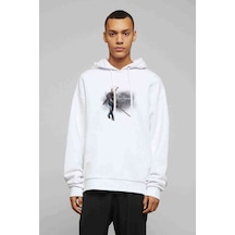 The Witcher Baskılı Beyaz Erkek Örme Kapşonlu Sweatshirt (534787967)