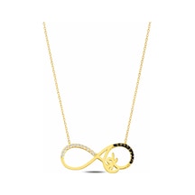 Çekirdekjewelry 925 Ayar Gümüş Sonsuzluk Kolye Siyah & Beyaz Taşlı Gri