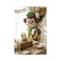 Safari Maymun Kafa Folyo Balon 42x41 Cm Safari Temalı Çocuk Doğum Günü Parti Süsü Çok Renkli