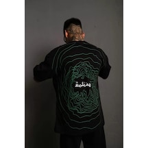 Yake Store Erkek Bisiklet Yakalı Sırt Baskılı Oversize T-shirt - Siyah - Siyah