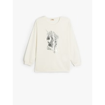 Koton Sweatshirt Unicorn Baskılı Uzun Kollu Bisiklet Yaka Pamuklu Ekru 5skg10182ak Ekru