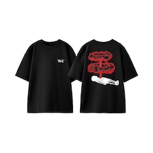 Thewert İçindeki Ataş Tasarım Sırt Baskılı Pamuk Siyah Oversize T-shirt
