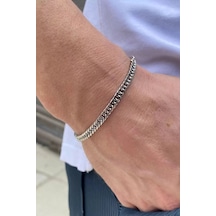 İnce Yassı Sık Zincirli Spor Erkek Çelik Zincir Bileklik 3mm 21cm Eck13b Gümüş