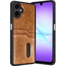 Samsung Uyumlu Galaxy A07 4g Sara Kartvizitli Deri Kılıf Taba
