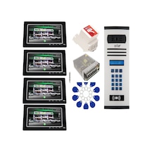 4 Daire Nts 2015-s 7'' Görüntülü Diafon Siyah-8004 Tuş Takımlı Şifreli+geçişli Zil Panelli Set