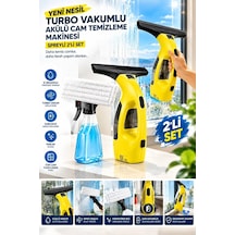 Yeni Nesil Turbo Vakumlu Akülü Cam Temizleme Makinesi Spreyli 2 Li Set Şarjlı Cam Silme Ve Su Çekm Beyaz